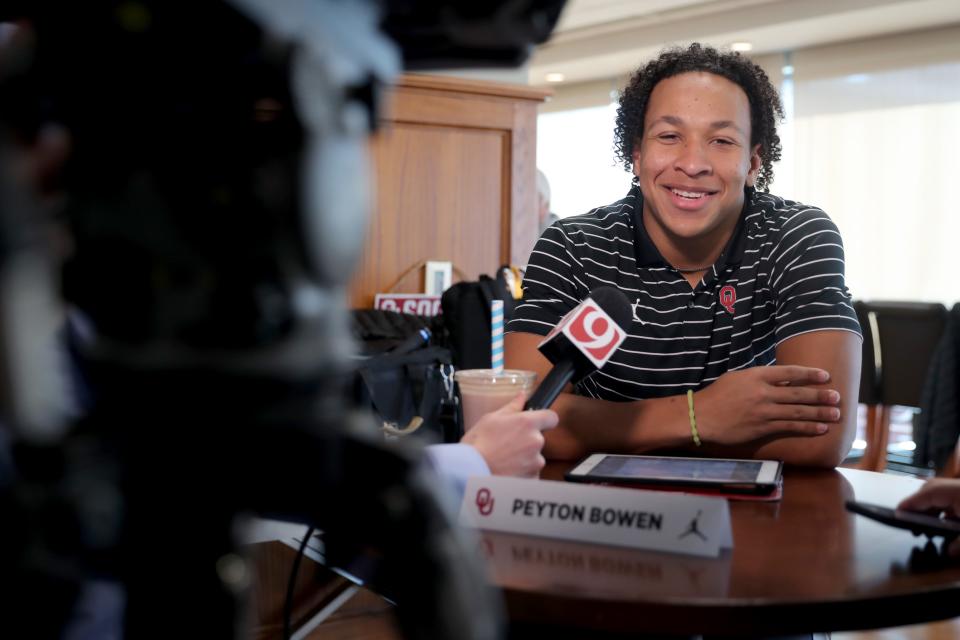 Oklahoma Sooners defensive back Peyton Bowen speaks to media during a press conference in Norman, Okla., Thursday, Feb. 16, 2023.