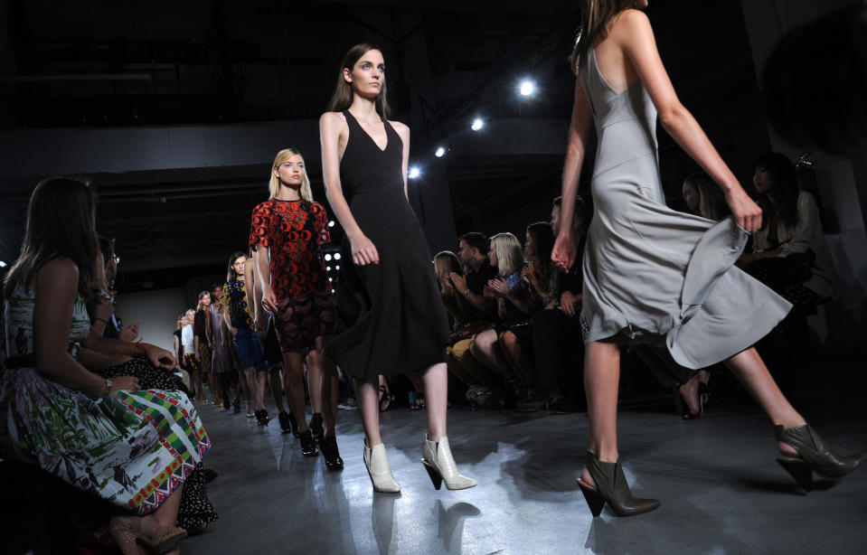 The Derek Lam Spring, 2013 collection is modeled during Fashion Week, Sunday, Sept. 9, 2012, in New York. (AP Photo/Louis Lanzano)