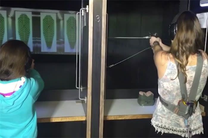 Kids over 12 are able to try shooting virtual targets in the firing range.