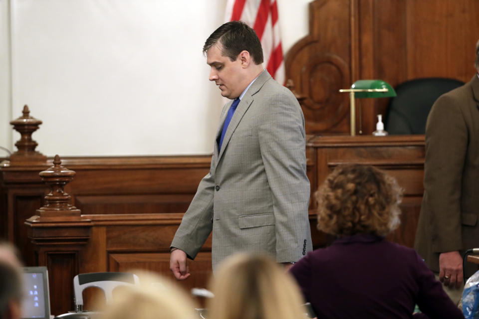 FILE - Zachary Adams attends his trial for the kidnapping, rape and murder of nursing student Holly Bobo on Monday, Sept. 11, 2017, in Savannah, Tenn. Bobo, 20, disappeared from her home in Parsons, Tenn. on April 13, 2011. Court documents show that Jason Autry, the star trial witness in the killing of Holly Bobo, a 20-year-old nursing student who disappeared from her rural Tennessee home in 2011, is recanting his testimony. (AP Photo/Mark Humphrey, Pool, File)