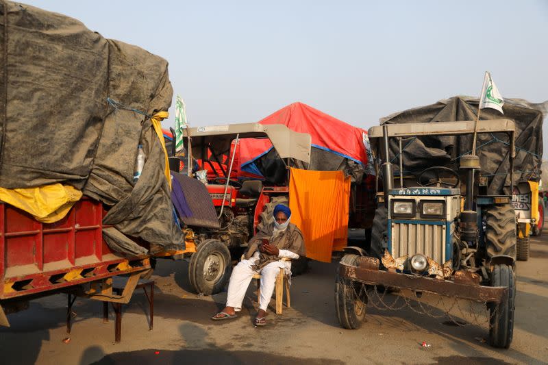 A protest against the newly passed farm bills, at Singhu border near Delhi