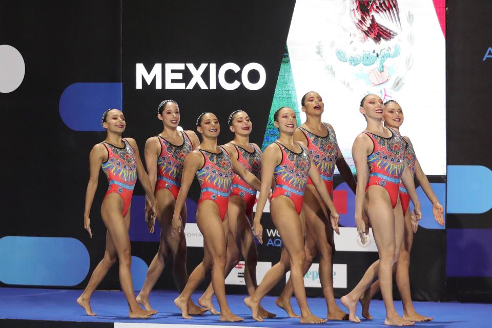 Team Mexico perform during the final of Acrobatic at World Aquatics Artistic Swimming World Cup 2023 - Meet 3 in Hurghada, Egypt, May 15, 2023. (Photo by Ahmed Gomaa/Xinhua via Getty Images)