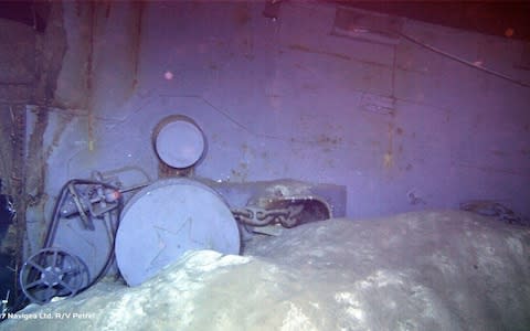 This photo appears to show one of the two anchor windlass mechanisms from the forecastle of the ship - Credit: Paul G. Allen via AP