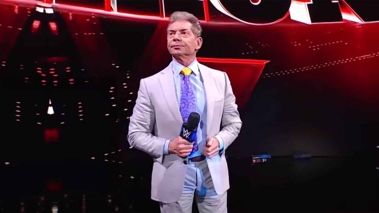  Vince McMahon welcoming fans back on Smackdown. 