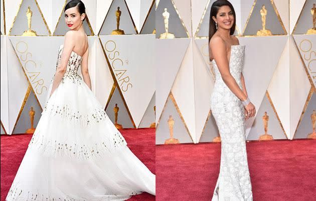 Actresses Sofia Carson and Priyanka Chopra also stunned in white. Photo: Getty