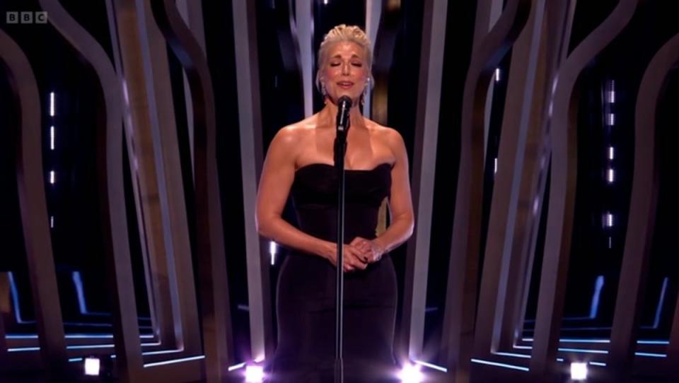 Hannah Waddingham sings during the Baftas In Memoriam segment (EE BAFTA Film Awards 2024, BBC)