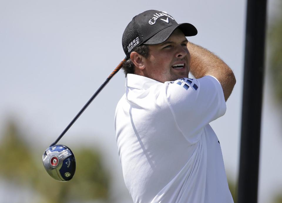 Patrick Reed hits from the third tee during the second round of the Cadillac Championship golf tournament Friday, March 7, 2014, in Doral, Fla. (AP Photo/Lynne Sladky)