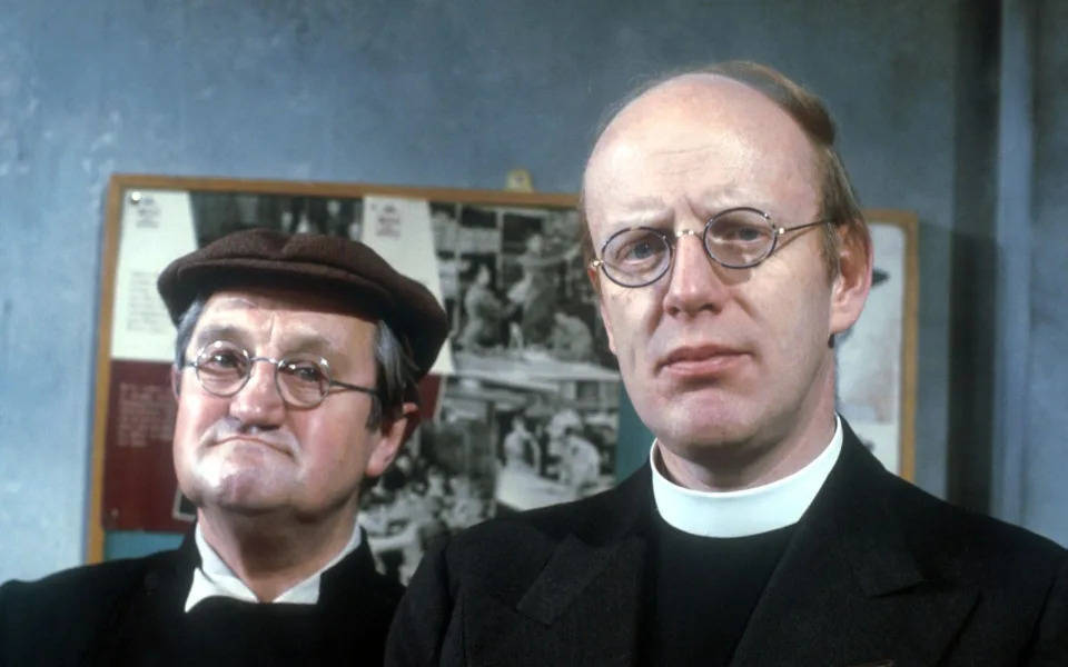 Williams, r, as the Rev Timothy Farthing with the verger, Maurice Yeatman, played by Edward Sinclair - Television Stills