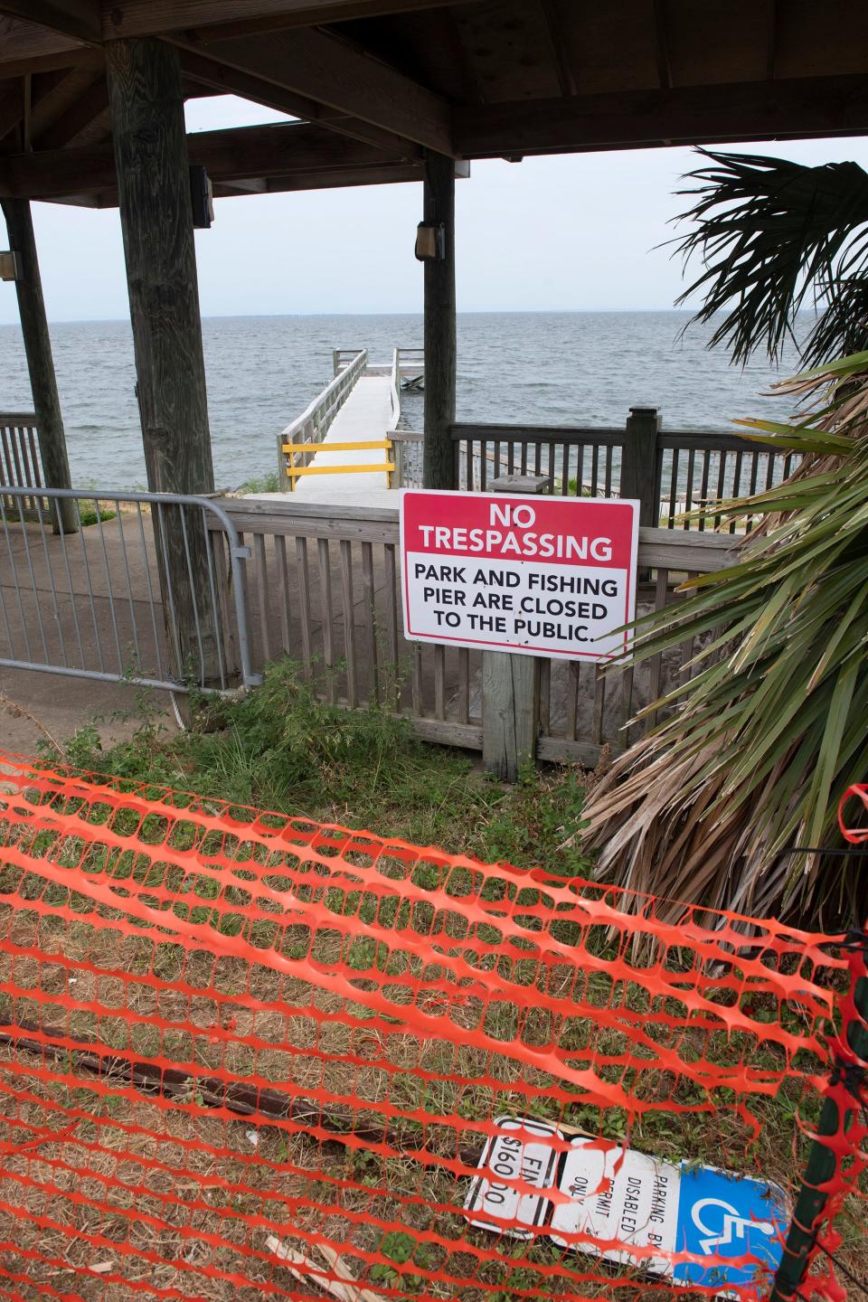 Much of Wayside Park on the Gulf Breeze side of the Gen. Daniel "Chappie" James, Jr. Bridge remains closed to visitors on Monday, Aug. 28, 2023. A lawsuit filed Aug. 14 by the city of Gulf Breeze accuses Skanska of negligence and gross negligence for allowing its improperly moored barges to break loose during Hurricane Sally in 2020, cites loss of use of the bridge, and economic damages by preventing visitors access to city locations like Wayside Park.