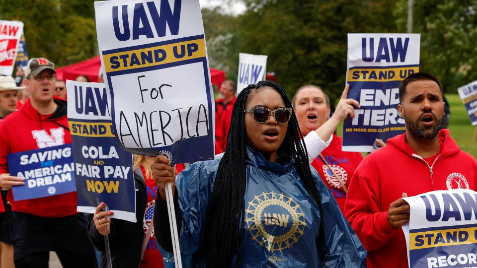 Many Black workers historically used auto jobs to build careers, but advancement opportunities have diminished since the early aughts. Striking UAW members are seen on the picket line outside GM's Willow Run Distribution Center, in Belleville, Michigan, September 26. - Evelyn Hockstein/Reuters