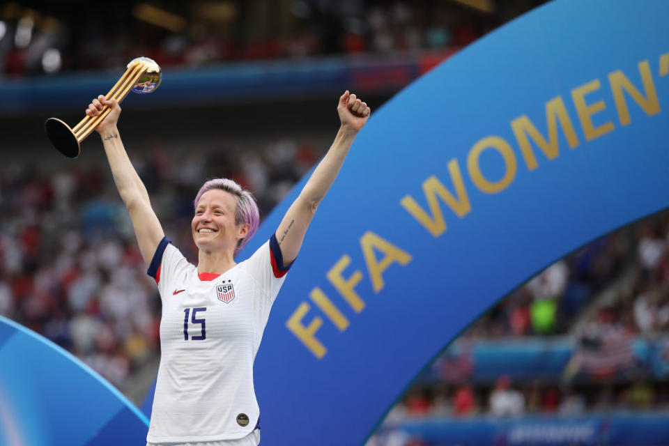 Megan Rapinoe of the U.S. team celebrates after the 2019 FIFA Women's World Cup France Final match on July 7, 2019 in Lyon, France. | Molly Darlington—AMA/Getty Images