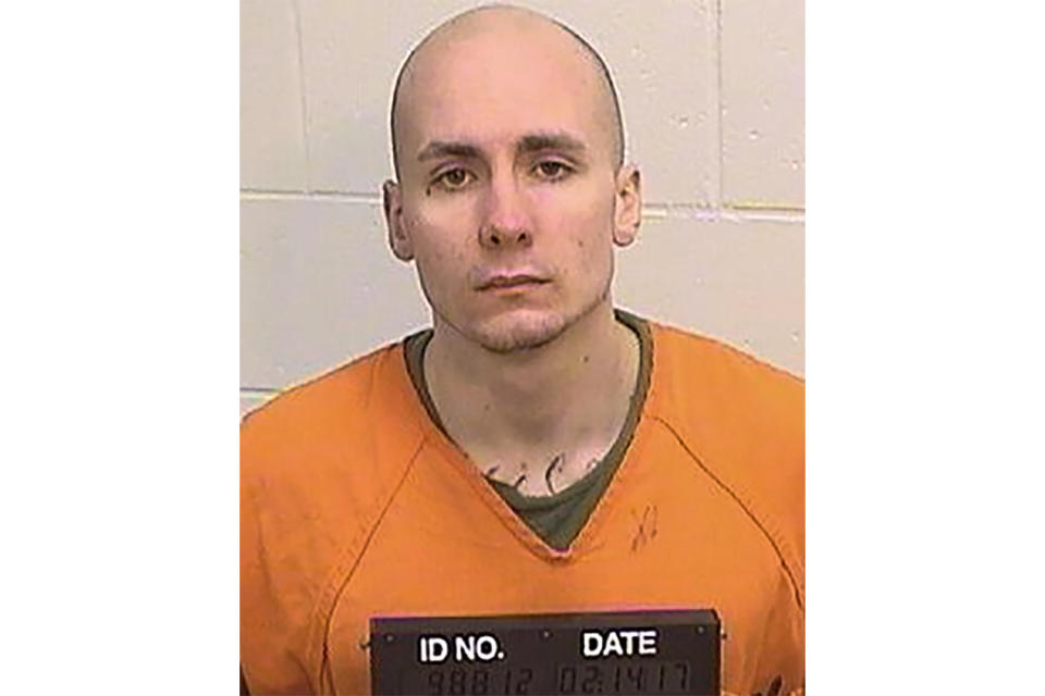 CORRECTS SPELLING OF NAME: This photo provided by Idaho Department of Corrections shows Skylar Meade. Three correctional officers were shot, two by a suspect and one by responding police, during a brazen overnight attack to break Mead, a prison inmate, out of an Idaho hospital, authorities said Wednesday, March 20, 2024. (Idaho Department of Corrections via AP)