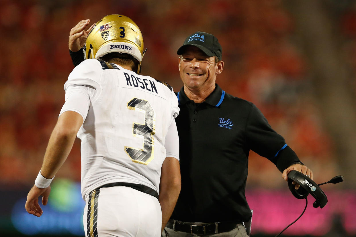 Jim Mora endorsed Sam Darnold from rival USC as the No. 1 pick in the NFL draft over Josh Rosen, whom he coached at UCLA. (Getty)