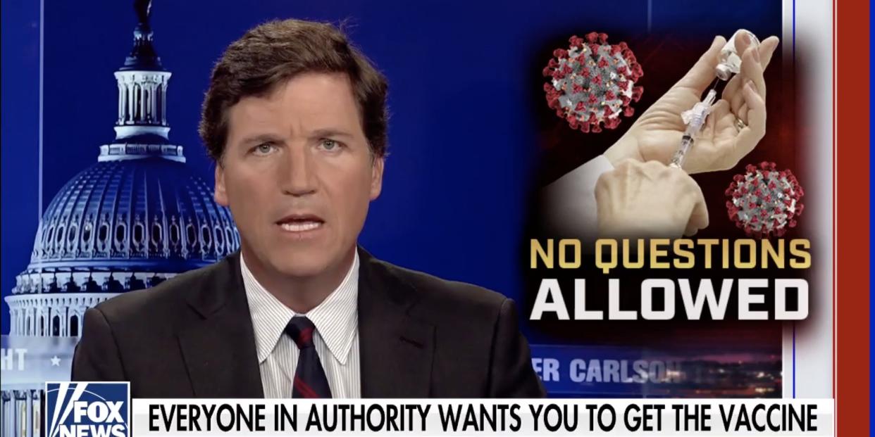 Tucker Carlson talking about the COVID-19 vaccine on "Tucker Carlson Tonight"