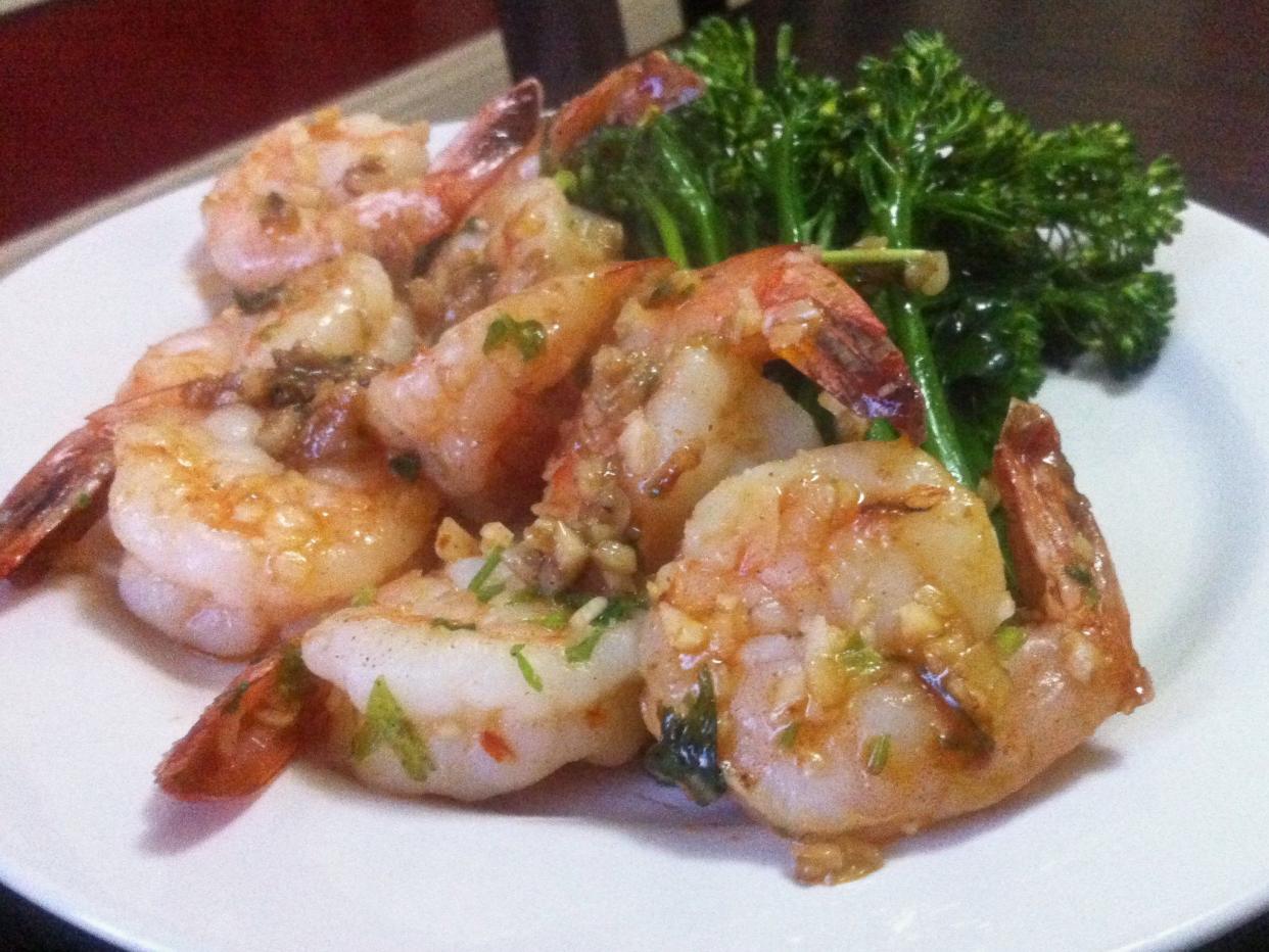 Garlic Shrimp with steamed broccolini