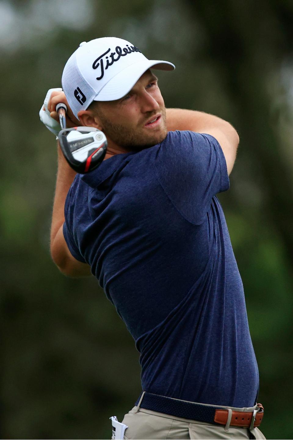 Wyndham Clark, hitting his tee shot at No. 9 at the Players Stadium Course during last year's Players Championship, has risen to second on the FedEx Cup points list.