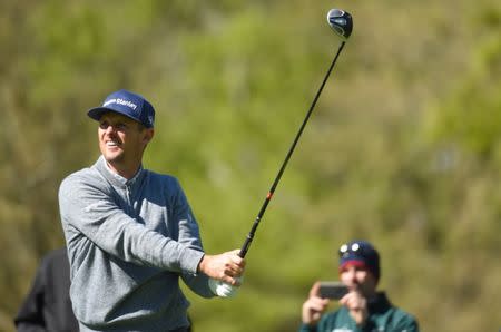 May 15, 2019; Farmingdale, NY, USA; Justin Rose follows his shot from the second tee during a practice round for the PGA Championship golf tournament at Bethpage State Park - Black Course. Mandatory Credit: John David Mercer-USA TODAY Sports