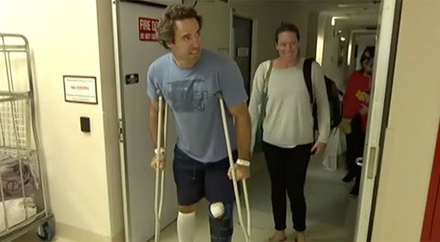 Alex Travaglini, who was attacked by a shark last week, has left hospital. Source: 7 News