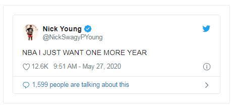 「黑人問號」Nick Young發文求再打一年。（圖／翻攝自推特）