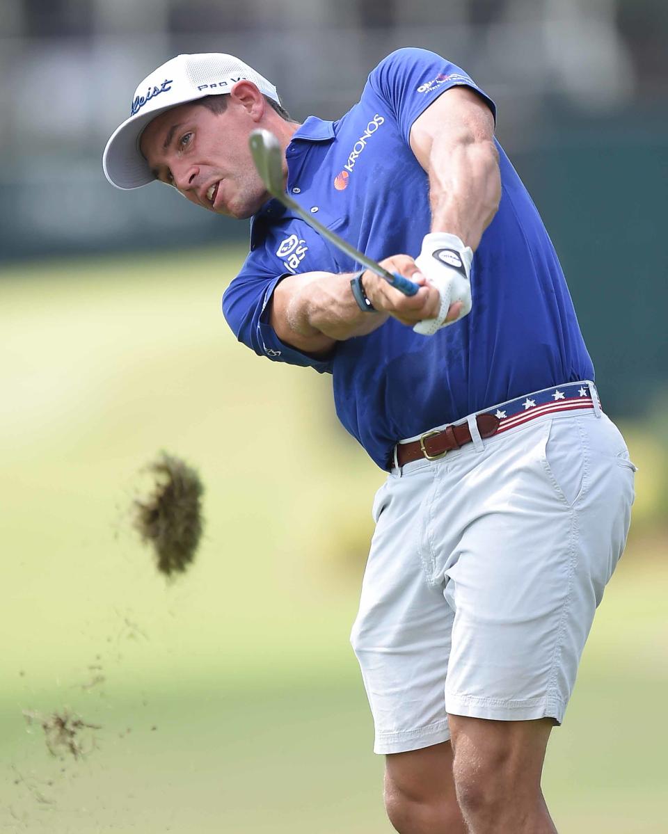 Former champion (2012) Scott Stallings hits a shot from the 1st fairway in the Allen Exploration Pro-Am at the Sanderson Farms Championship on Wednesday, September 18, 2019, at the Country Club of Jackson in Jackson, Miss.