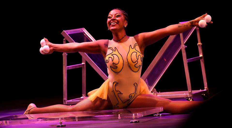 Tersit Asefa Dersu performs a bounce juggling act during the annual Summer Circus Spectacular at The Ringling.