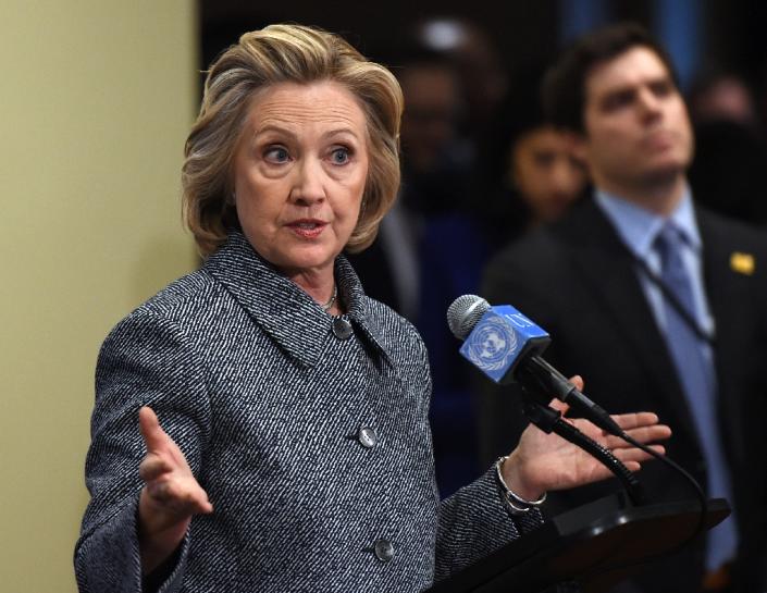 Hillary Clinton answers questions from reporters March 10, 2015 at the United Nations in New York. (Don Emmert/AFP Photo)