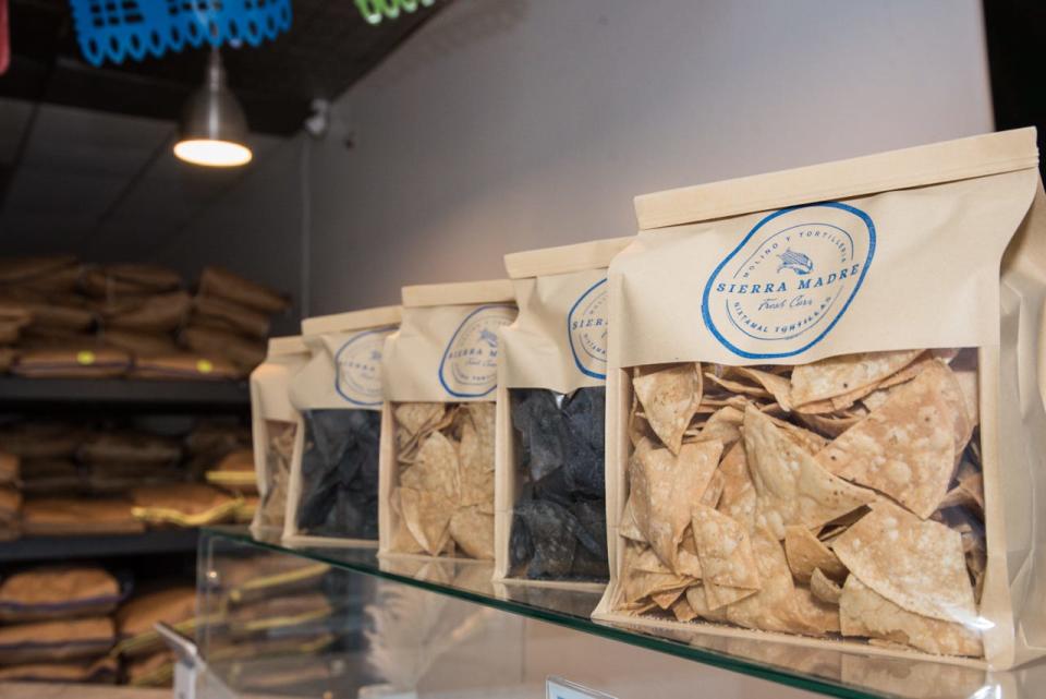 Packaged organic tortilla chips are sold at Sierra Madre tortilla factory and shop in Lake Worth Beach.