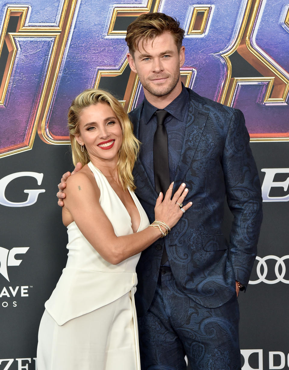 A photo of Elsa Pataky and Chris Hemsworth at the Avengers premiere.