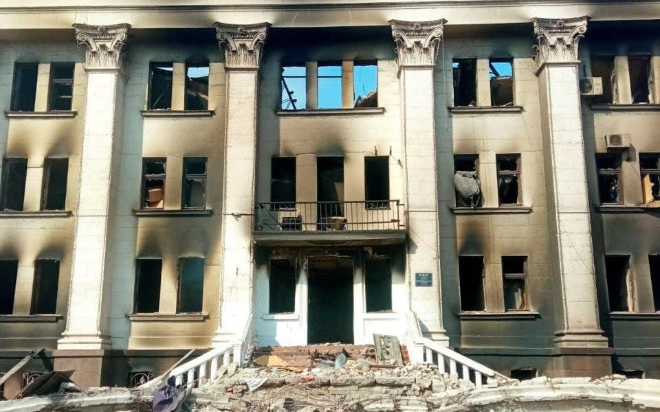 The remains of the drama theatre which was hit by a bomb when hundreds of people were sheltering inside - Azov Handout /Azov Handout 