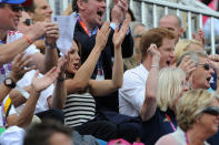 LONDON, ENGLAND - JULY 31: Prince William, Duke of Cambridge, Catherine, Duchess of Cambridge and Prince Harry look on during the Show Jumping Eventing Equestrian on Day 4 of the London 2012 Olympic Games at Greenwich Park on July 31, 2012 in London, England. (Photo by Pascal Le Segretain/Getty Images)