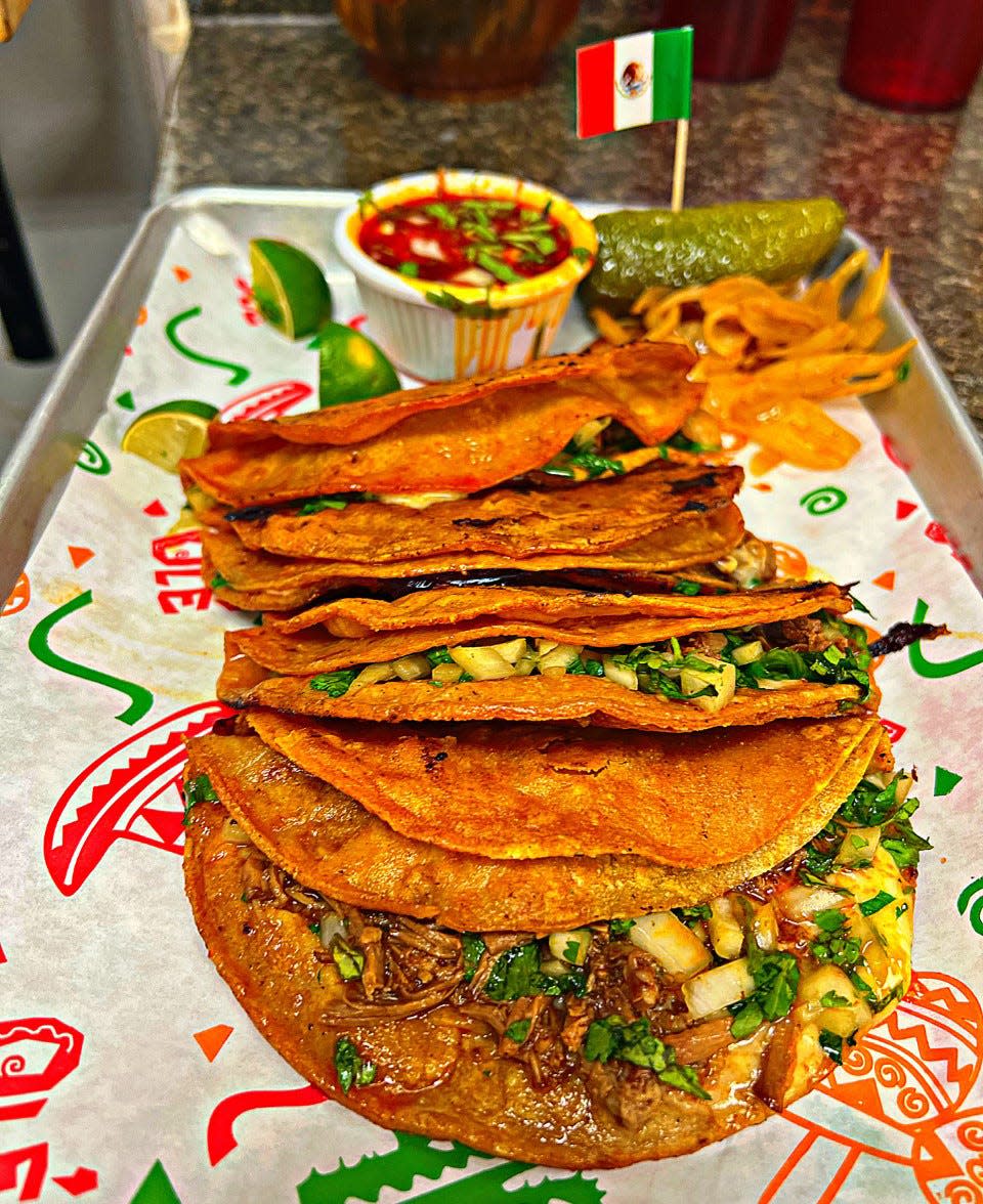 Beef birria tacos are among the customer favorites at El Agave Azul.