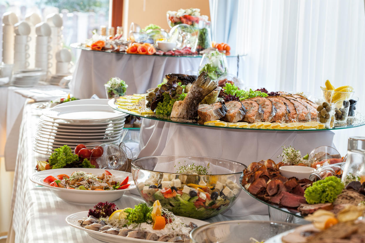 Different colorful snacks on a banquet table