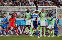 Soccer Football - World Cup - Group D - Nigeria vs Iceland - Volgograd Arena, Volgograd, Russia - June 22, 2018 Iceland's Gylfi Sigurdsson shoots at goal from a free kick REUTERS/Toru Hanai