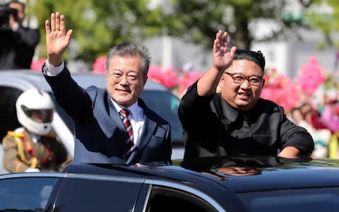 South Korean President Moon Jae-in was given a warm welcome in Pyongyang in September - Credit: Pool/AP