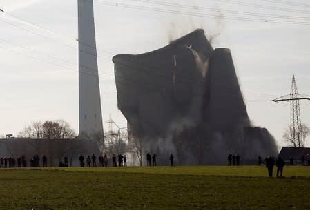 FILE PHOTO: A disused coal-fired power station is destroyed via controlled explosion