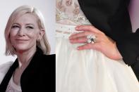 Blanchett optó por unos discretos pendientes de aro de Pomellato como complemento y un anillo con forma de flor. (Foto: Alessandra Benedetti / Stephane Cardinale / Getty Images)