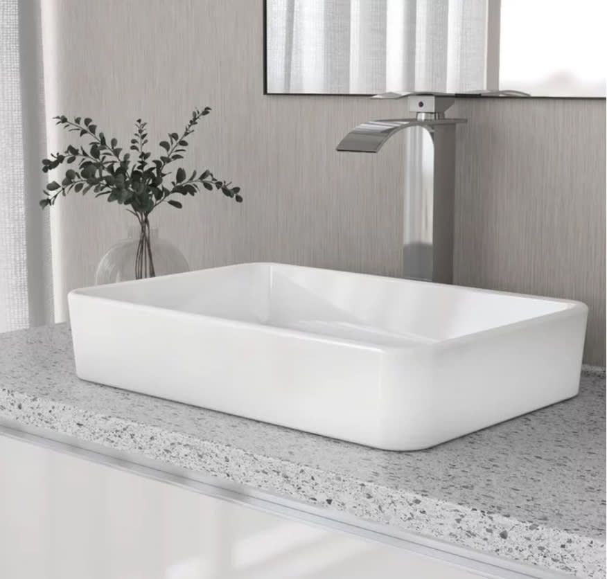 White ceramic rectangular vessel sink