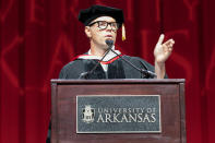 <p>On May 14, the radio and TV personality received an honorary doctorate from the University of Arkansas in his home state.</p> <p>"In life, there are two things you can control, your attitude and your work ethic," <a href="https://www.nwahomepage.com/news/featured-stories/bobby-bones-awarded-with-honorary-degree-at-university-of-arkansas/#:~:text=Bobby%2520Bones%2520awarded%2520with%2520honorary%2520degree%2520at%2520University%2520of%2520Arkansas&text=FAYETTEVILLE%252C%2520Ark.,according%2520to%2520a%2520news%2520release." rel="nofollow noopener" target="_blank" data-ylk="slk:Bones said;elm:context_link;itc:0;sec:content-canvas" class="link ">Bones said</a> in his address to the crowd. "Everything else you do somebody else has influence on."</p>