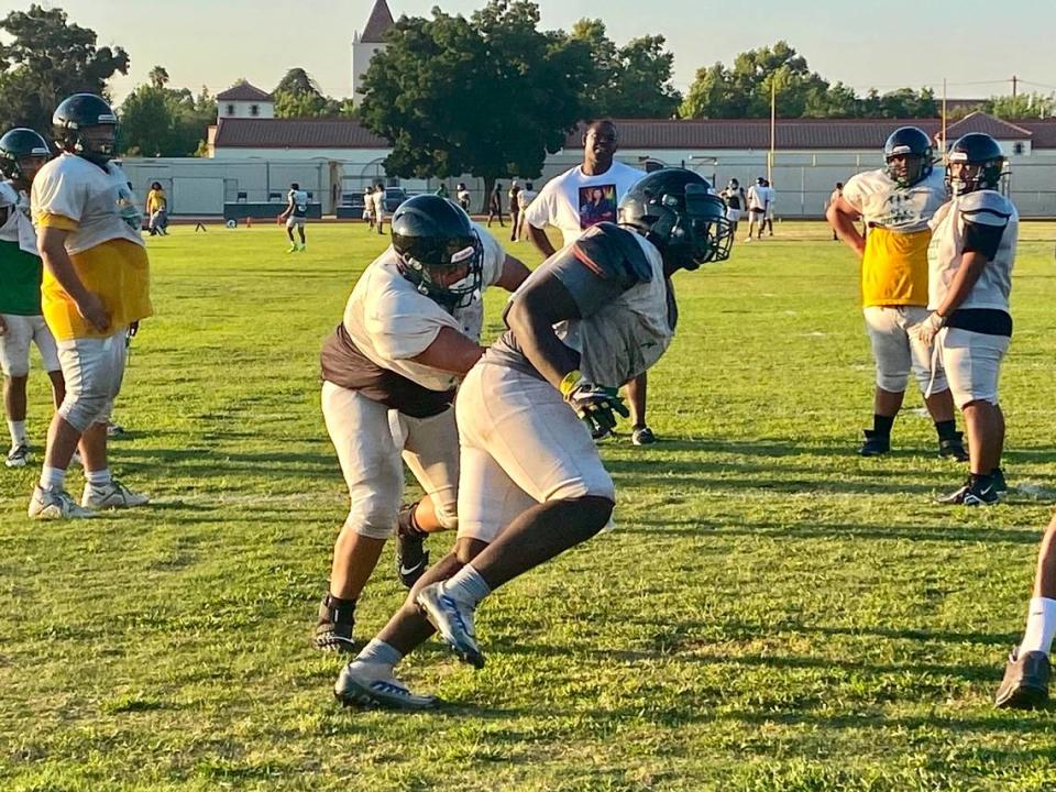 Roosevelt High works through drills at a practice before the 2023 high school football season.