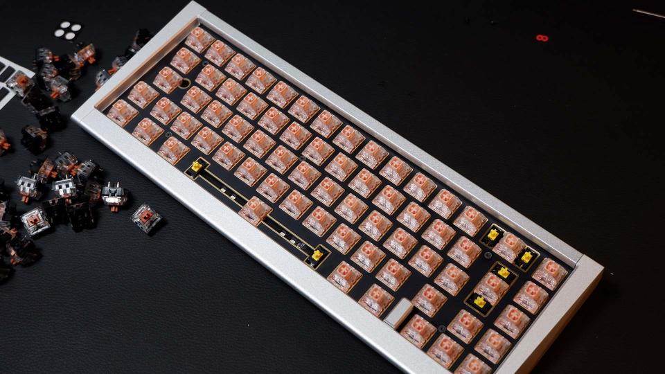 Ducky ProjectD Outlaw65 keyboard in the process of being built.