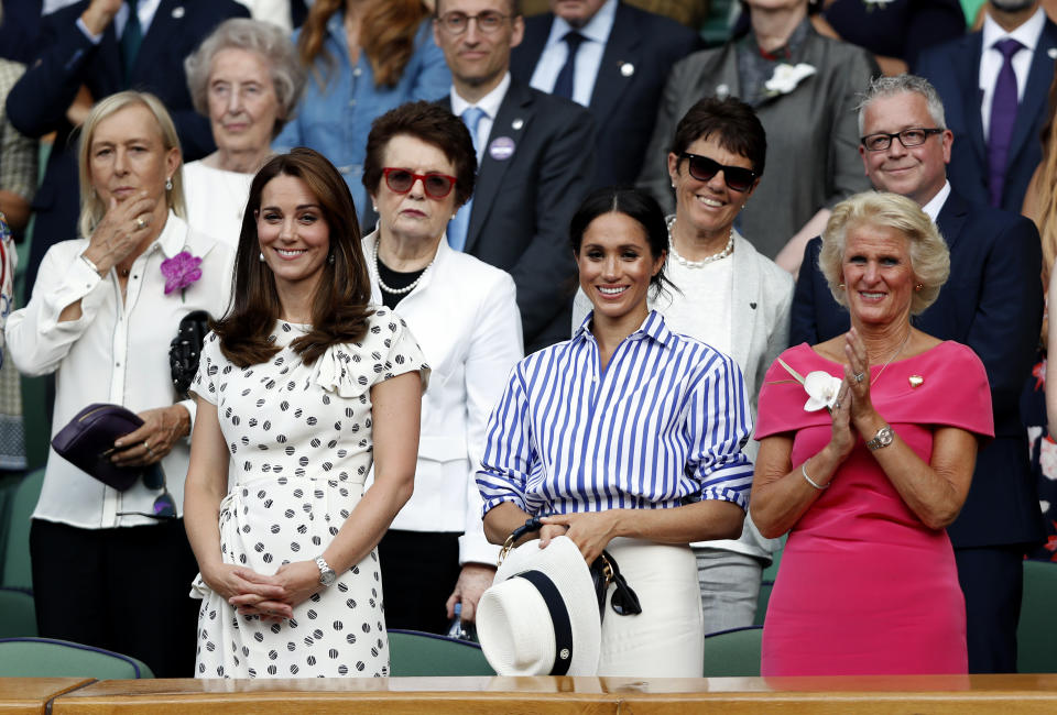 Kate and Meghan at Wimbledon earlier this year (PA)