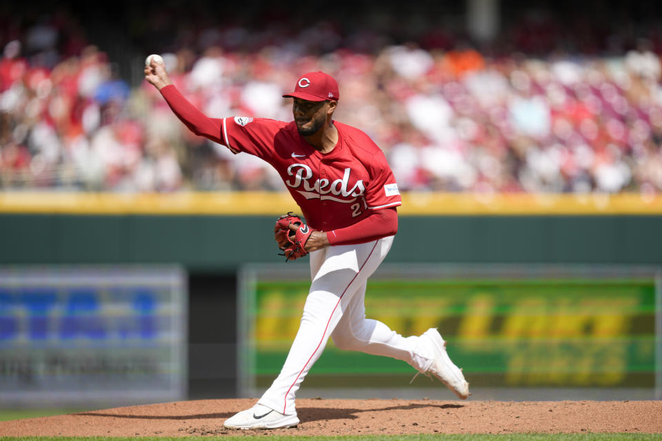 Cincinnati Reds pitcher Hunter Greene throws in the second inning of a baseball game against the Detroit Tigers in Cincinnati, Saturday, July 6, 2024. (AP Photo/Jeff Dean)