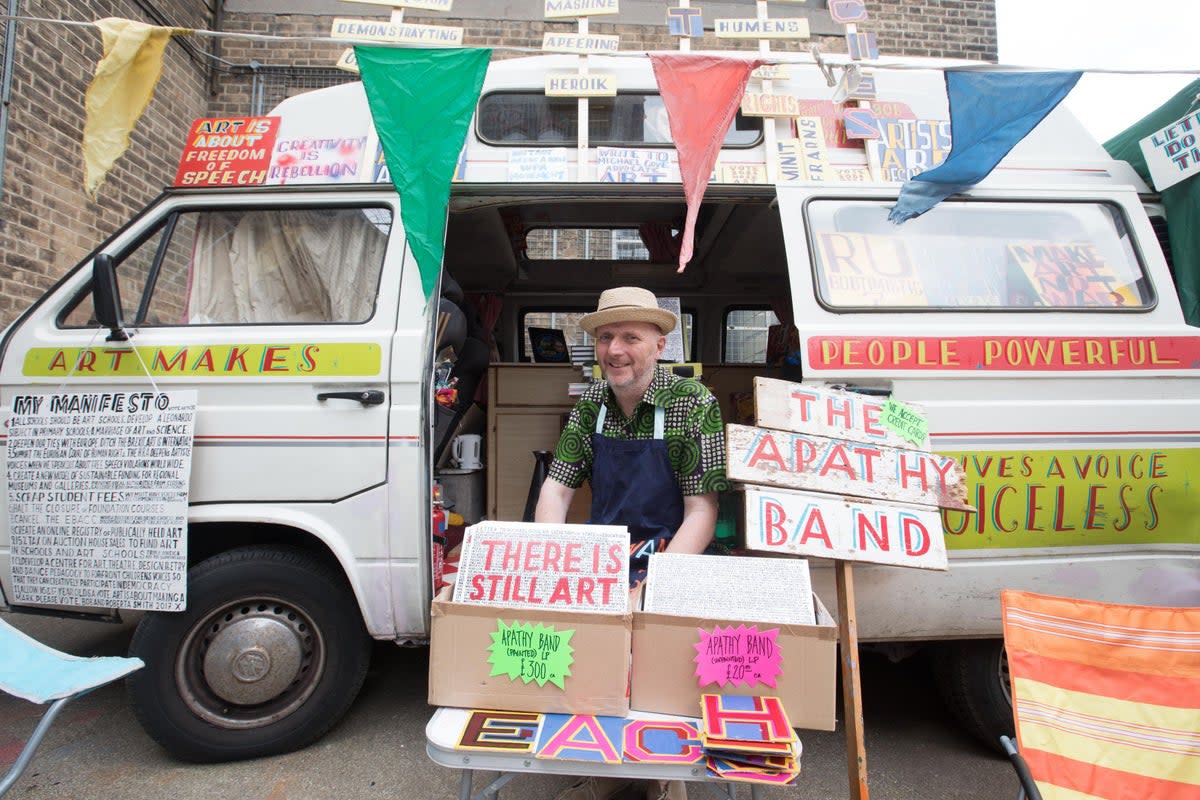 Artist Bob and Roberta Smith at the Art Car Boot Fair in 2017 (PA)