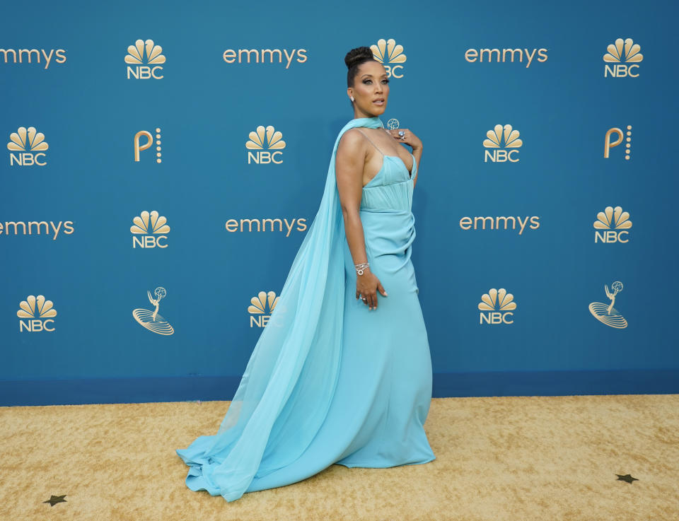Robin Thede arrives at the 74th Primetime Emmy Awards on Monday, Sept. 12, 2022, at the Microsoft Theater in Los Angeles. (AP Photo/Jae C. Hong)