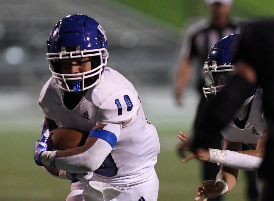 San Angelo Lake View's Ian Cortez runs with the ball against Lubbock High, Thursday, Sept. 15, 2022, at Lowrey Field At PlainsCapital Park. San Angelo Lake View won, 35-21.