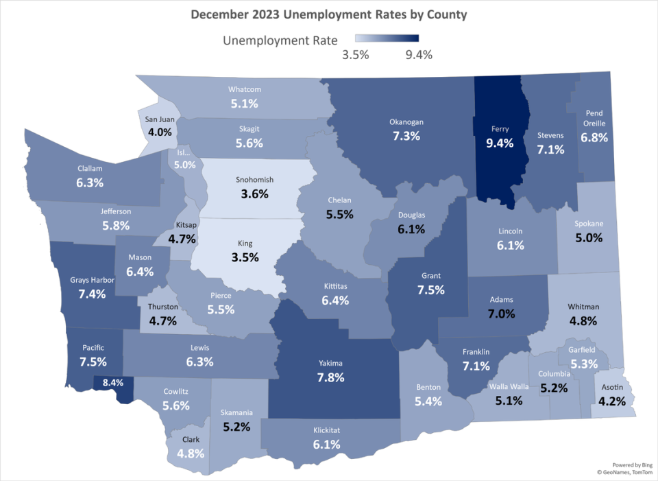 December 2023 Unemployment rates by county