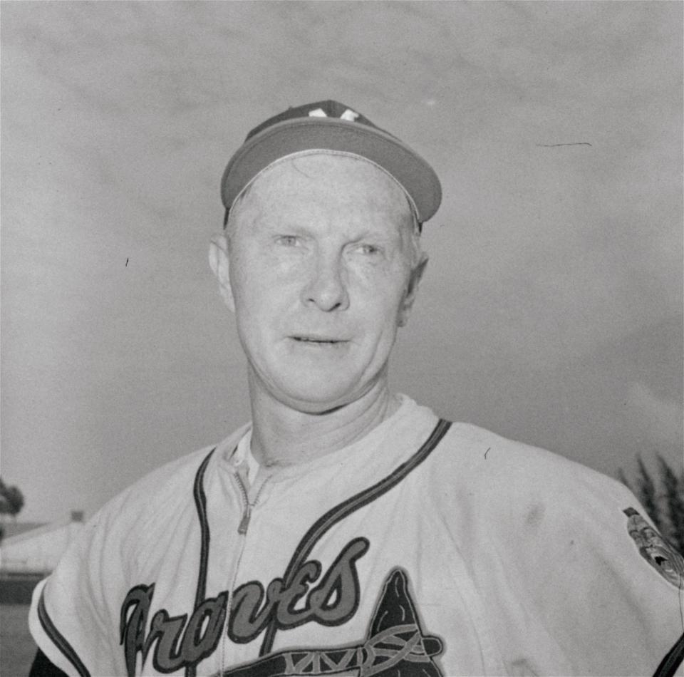 Albert u0022Redu0022 Schoendienst, Milwaukee Braves second baseman, photographed during spring training in Bradenton, Florida, March, 1958.