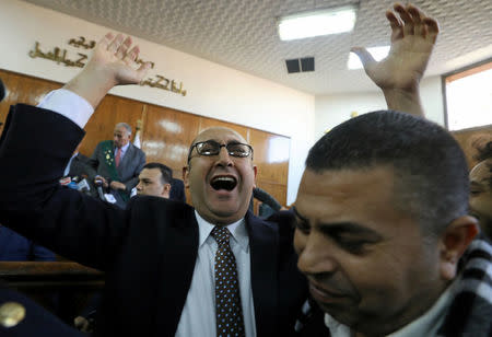 Egyptian lawyer and ex-Presidential candidate Khaled Ali shouts slogans inside the State Council courthouse after a ruling against the Egypt-Saudi border demarcation agreement, in Cairo, Egypt January 16, 2017. REUTERS/Mohamed Abd El Ghany