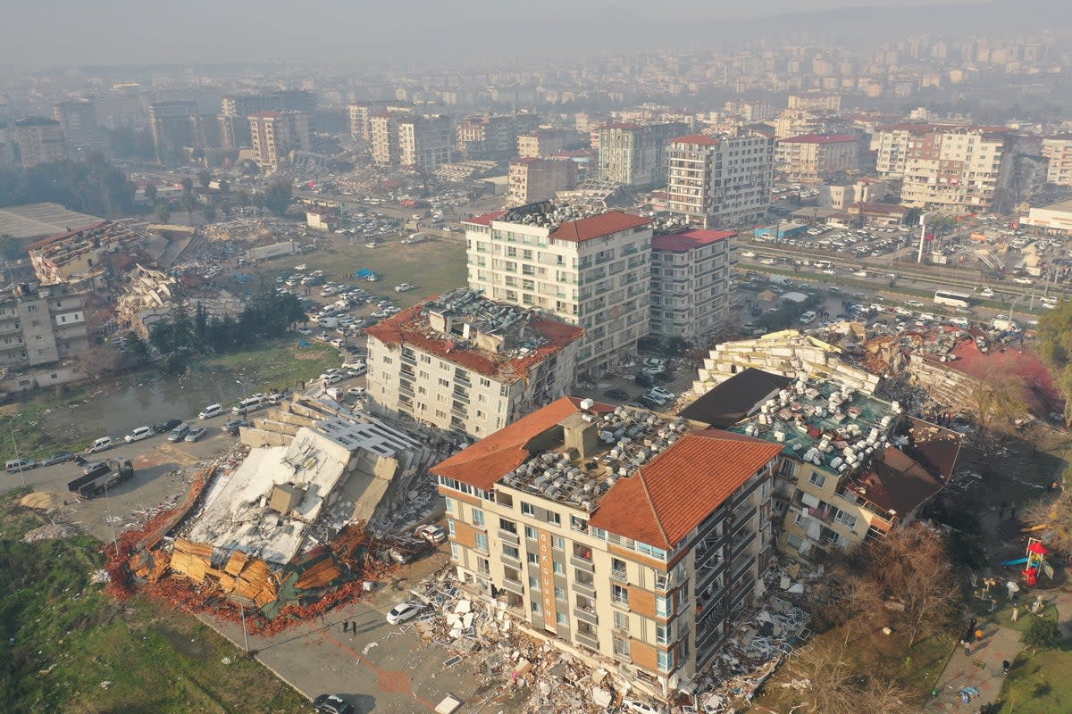 After: An aerial view shows collapsed and damaged buildings after an earthquake in Hatay, Turkey (Reuters)