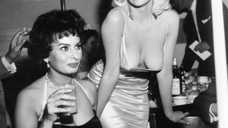 sophia loren and jayne mansfield at 20th century fox party